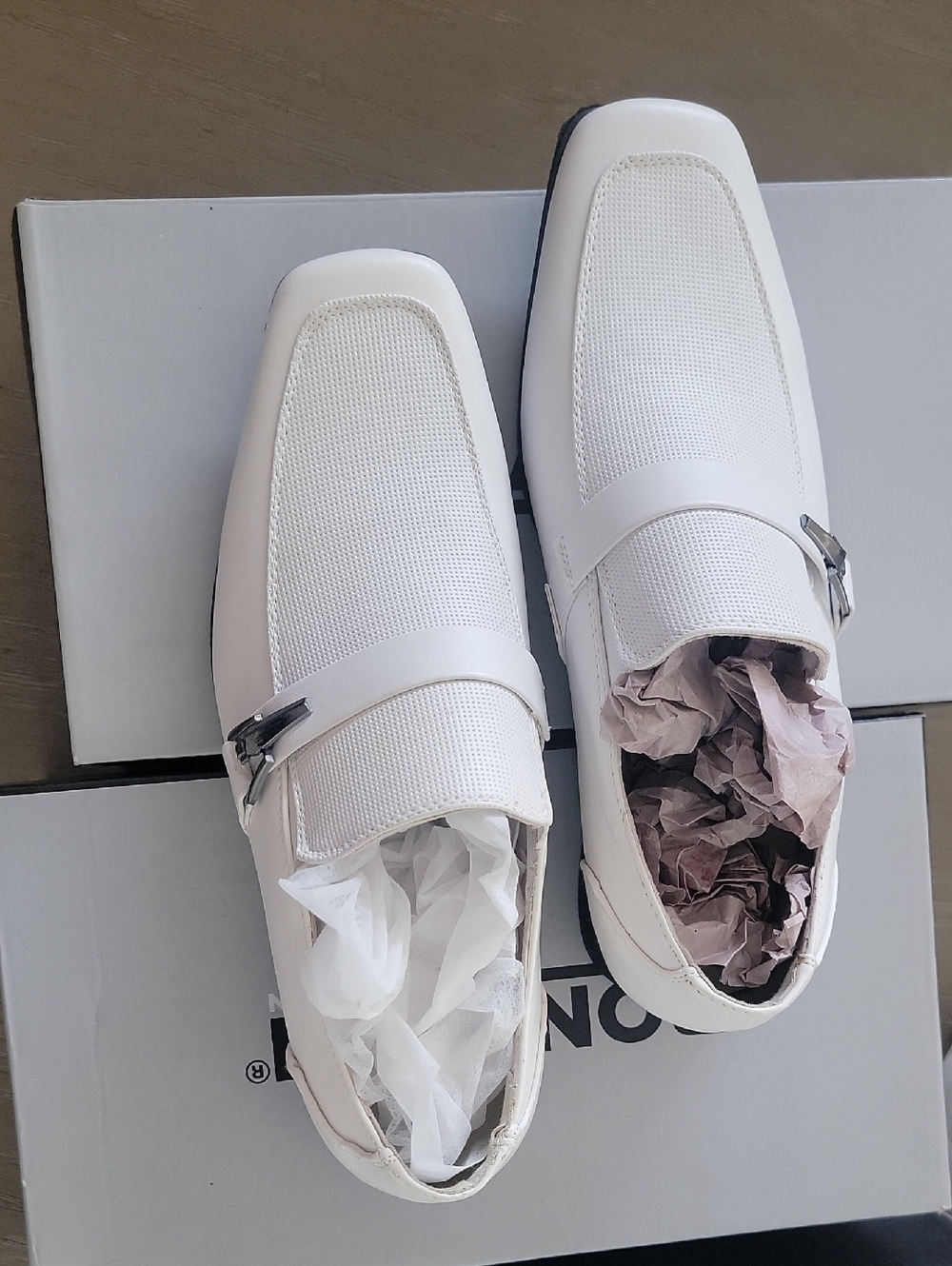Men's White Buckle Slip-On Loafers